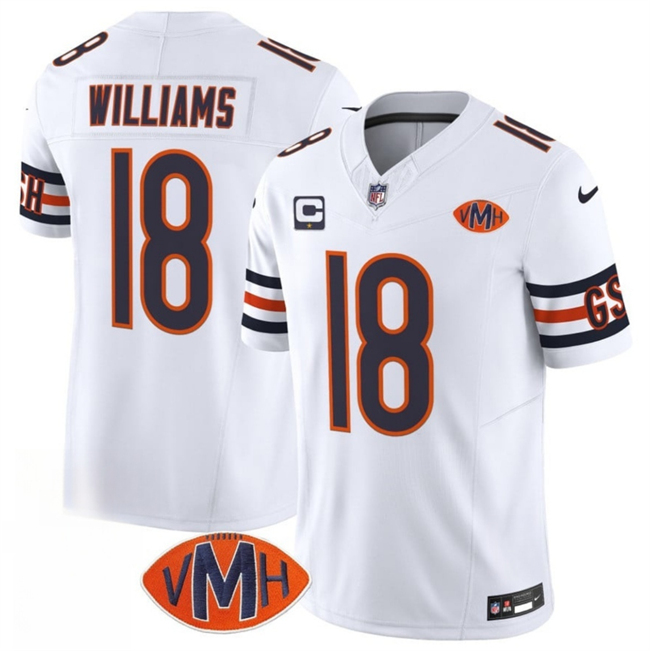 Men's White Chicago Bears #18 Caleb Williams 2025 F.U.S.E. With 1-Star C Patch And VMH Patch Vapor Untouchable Limited Stitched Football Jersey